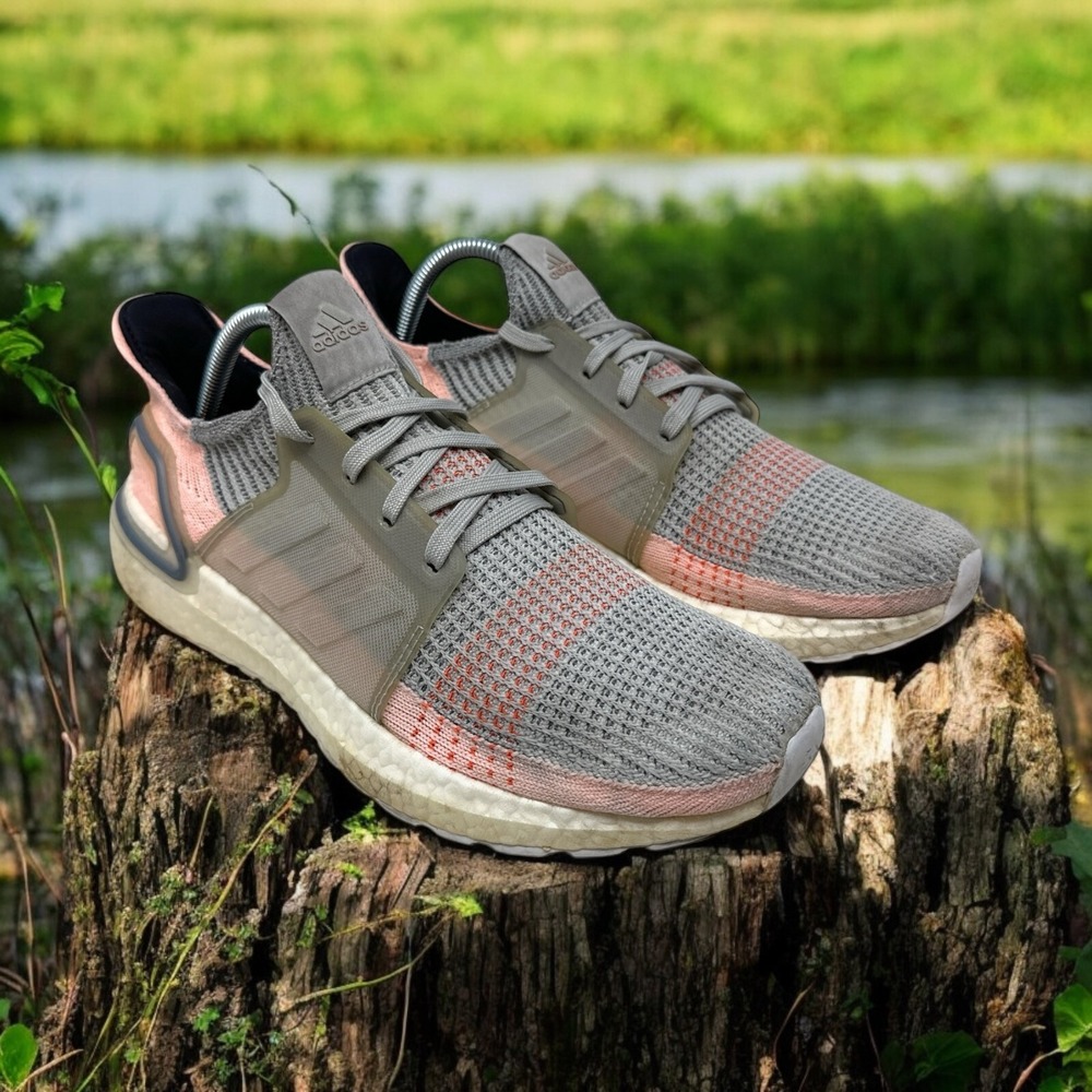 Adidas Ultraboost 19 Running Shoes Womens 10 Grey Pink B75881 Primeknit Sneaker